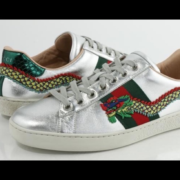 Gucci Shoes Gucci Ace Silver Dragon Sneakers Poshmark